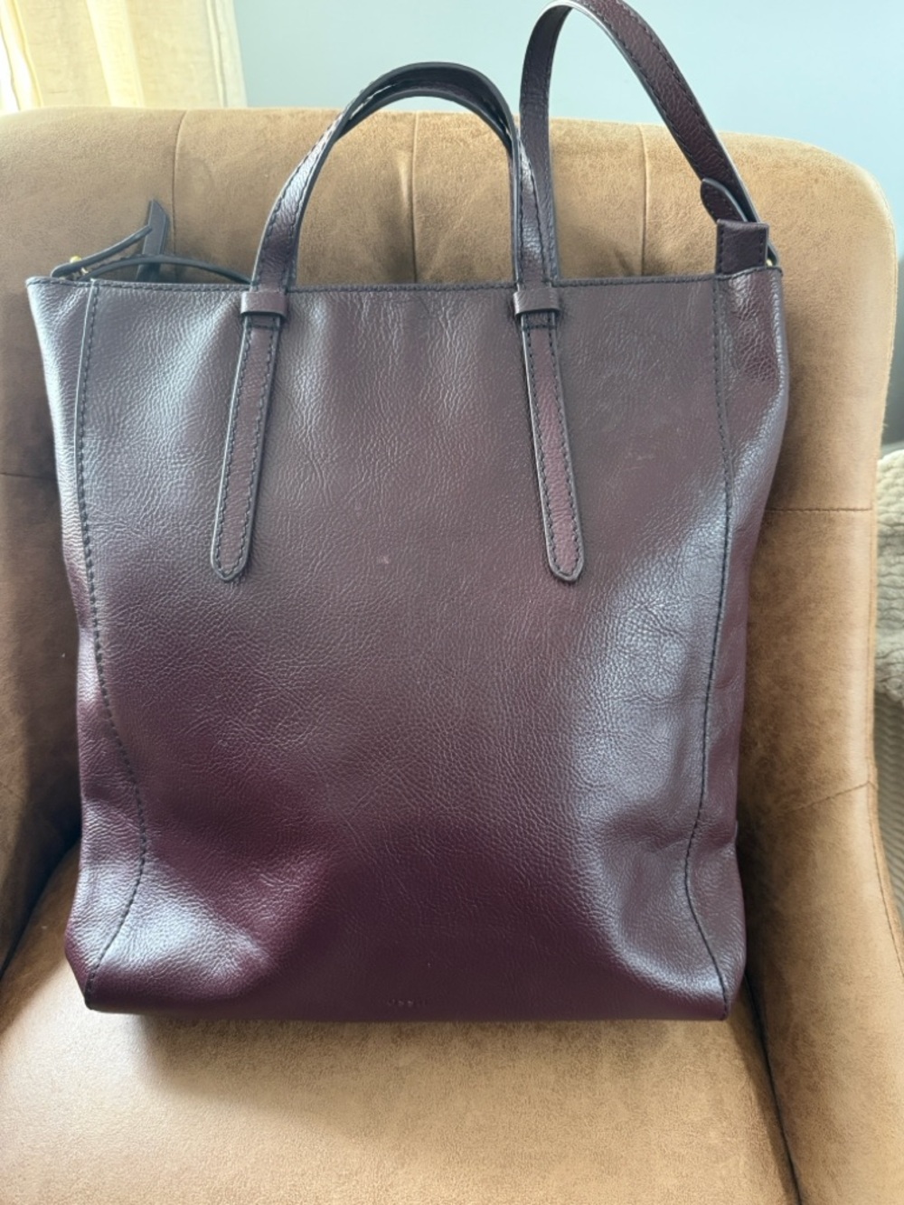Fossil Leather Tote in Deep Burgundy